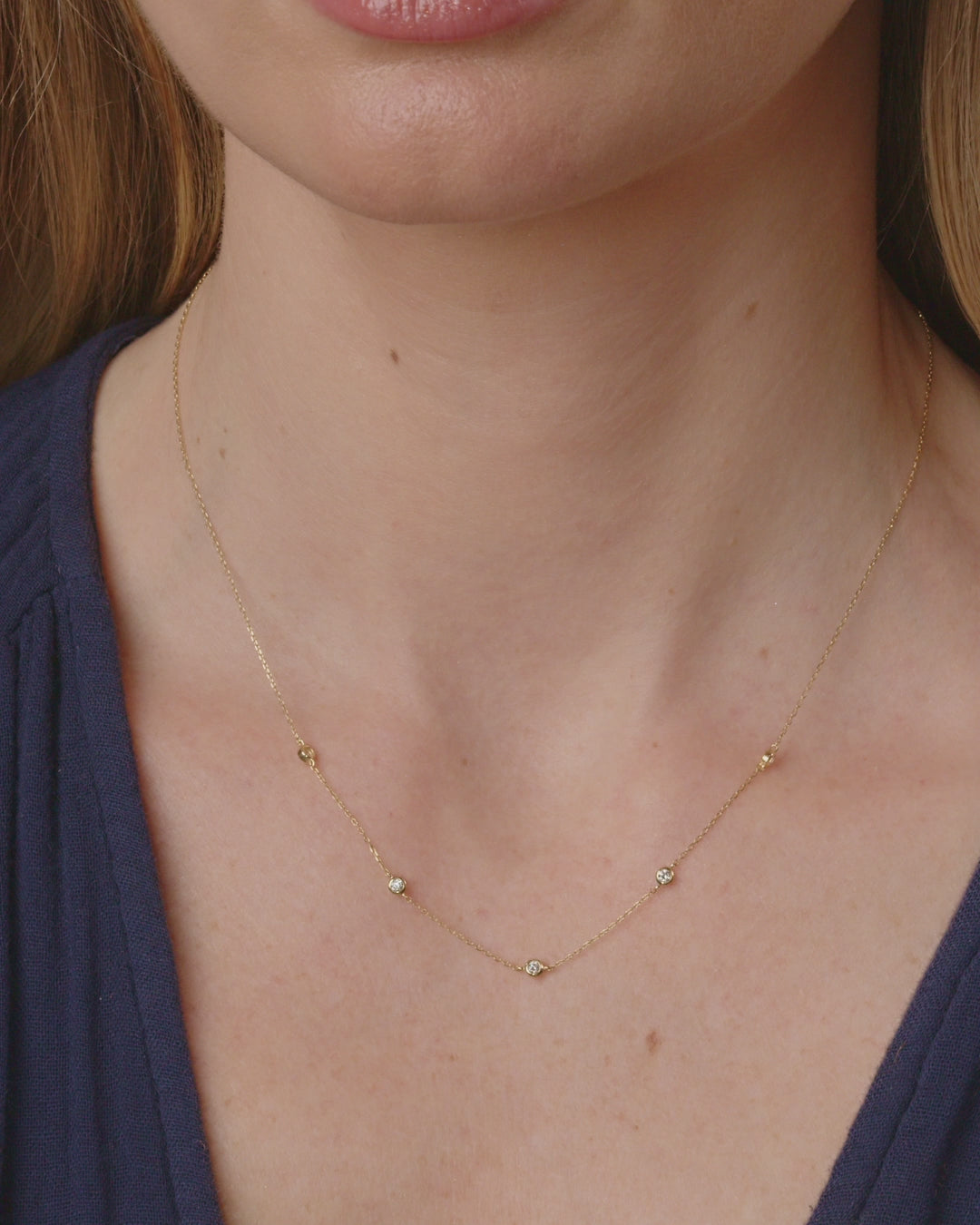 14K gold | gorjana jewelry | Classic Five Diamond Necklace | dainty necklace | bezel diamond necklace