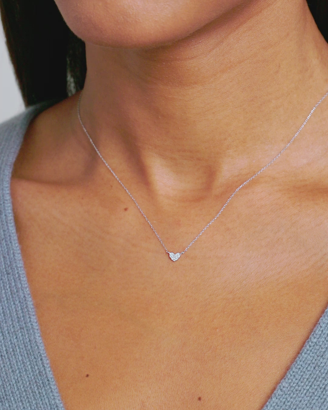 Diamond Pave Heart Charm Necklace || option::14K Solid White Gold