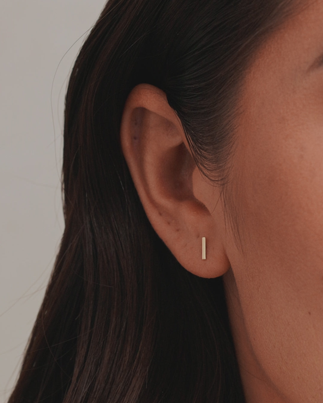 Woman wearing Rose Bar Stud || option::14K Solid Gold