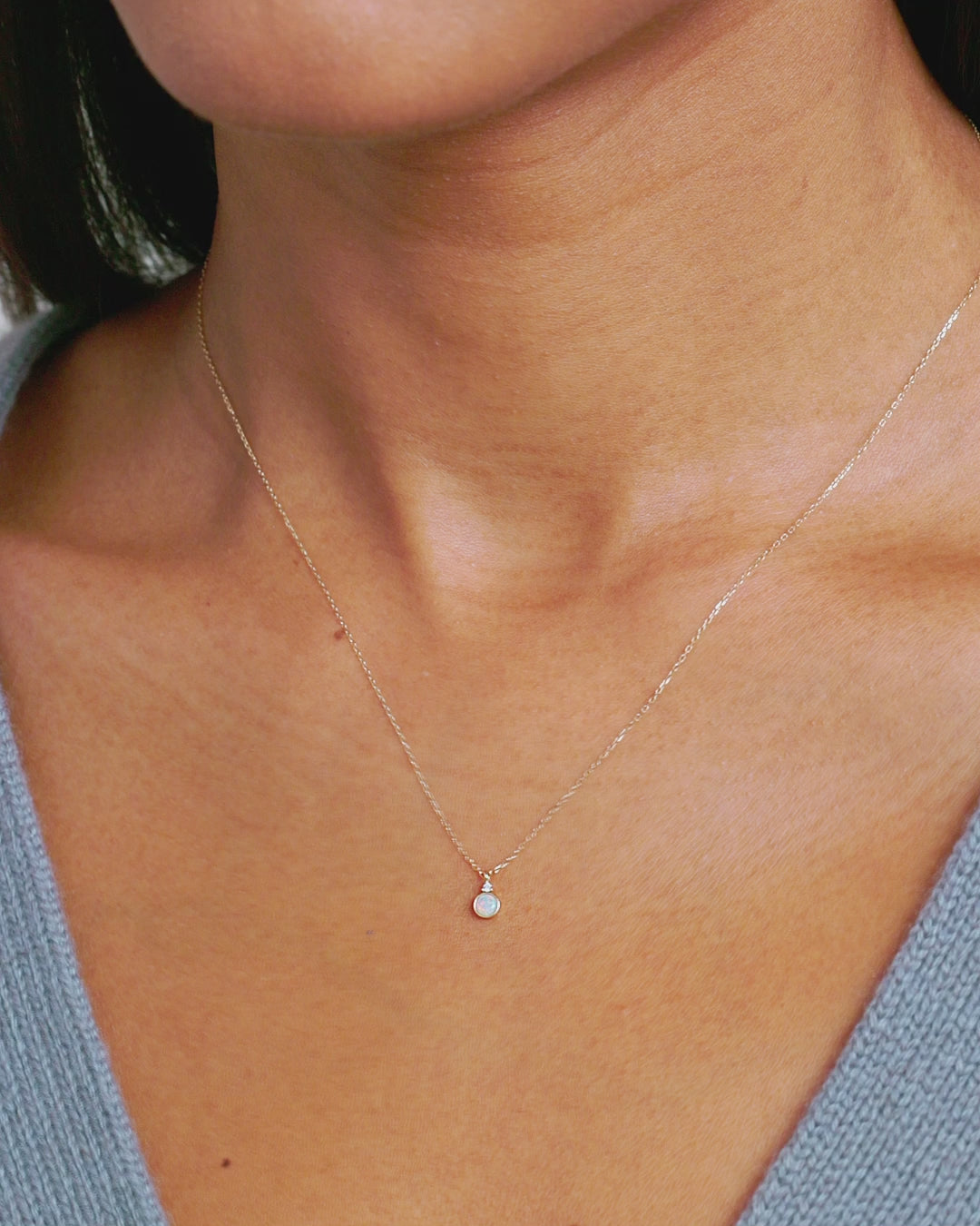 Opal Birthstone Necklace October Birthstone Necklace || option::14K Solid Gold, Opal - October