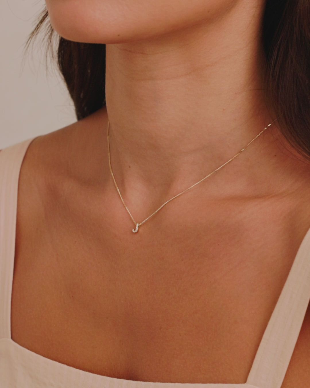 Diamond Alphabet Necklace || option::14K Solid Gold, J