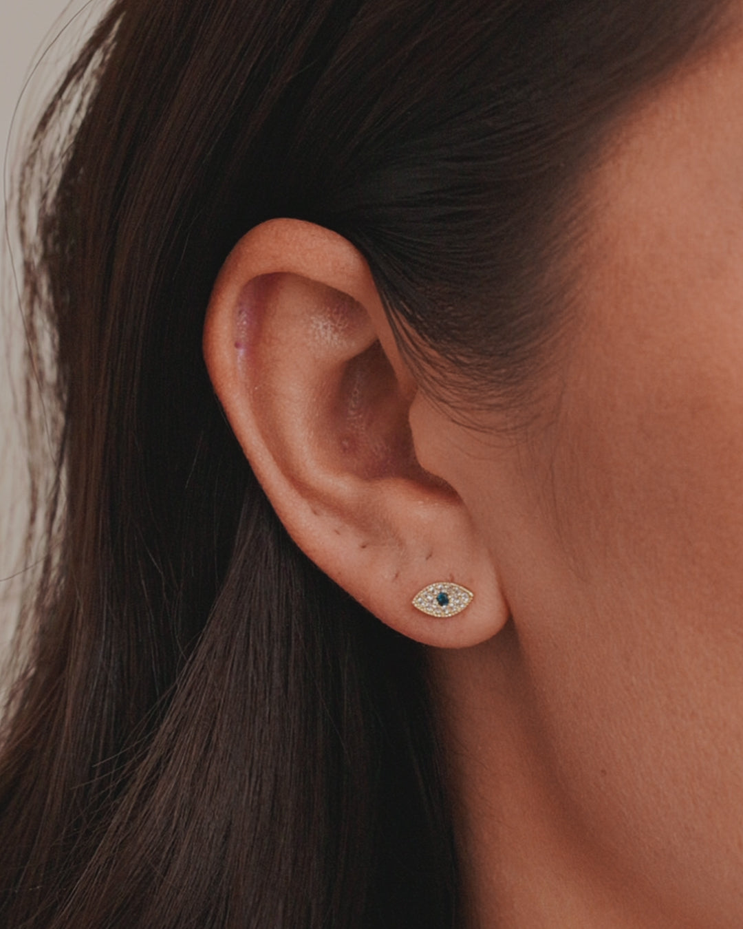 Evil Eye Charm Stud || option::18K Gold Plated, Evil Eye