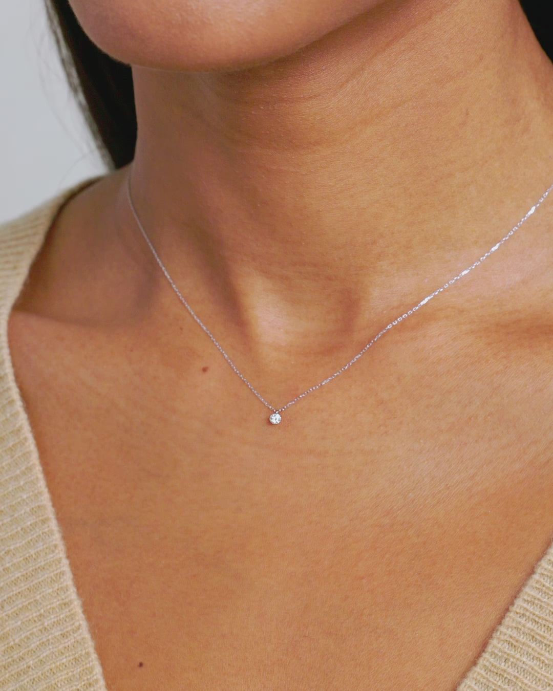 Floating Diamond Necklace || option::18K Solid White Gold