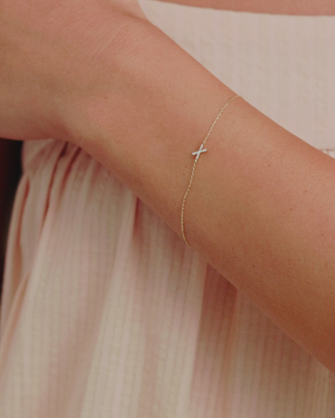 Diamond Pavé Alphabet Bracelet || option::14K Solid Gold, X
