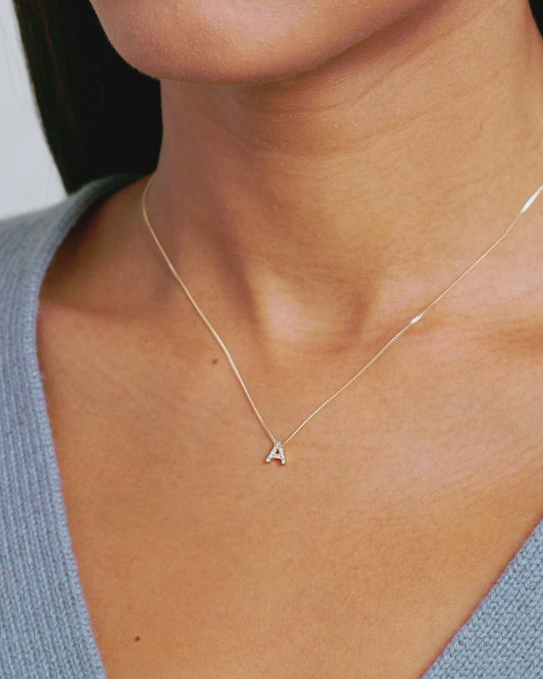 Diamond Alphabet Necklace || option::14K Solid Gold, A