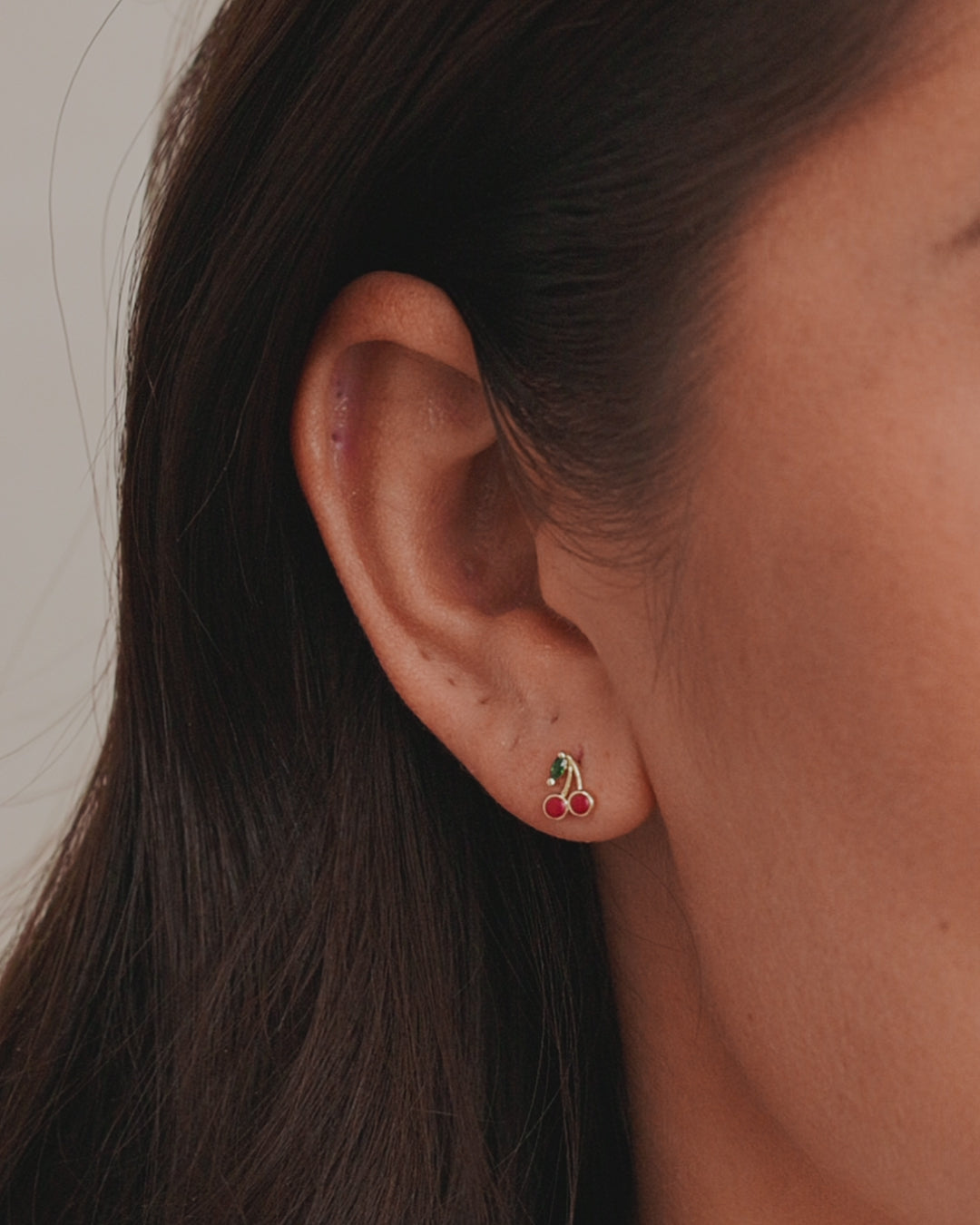 Cherry Charm Stud Cherry Earrings || option::18K Gold Plated, Cherry