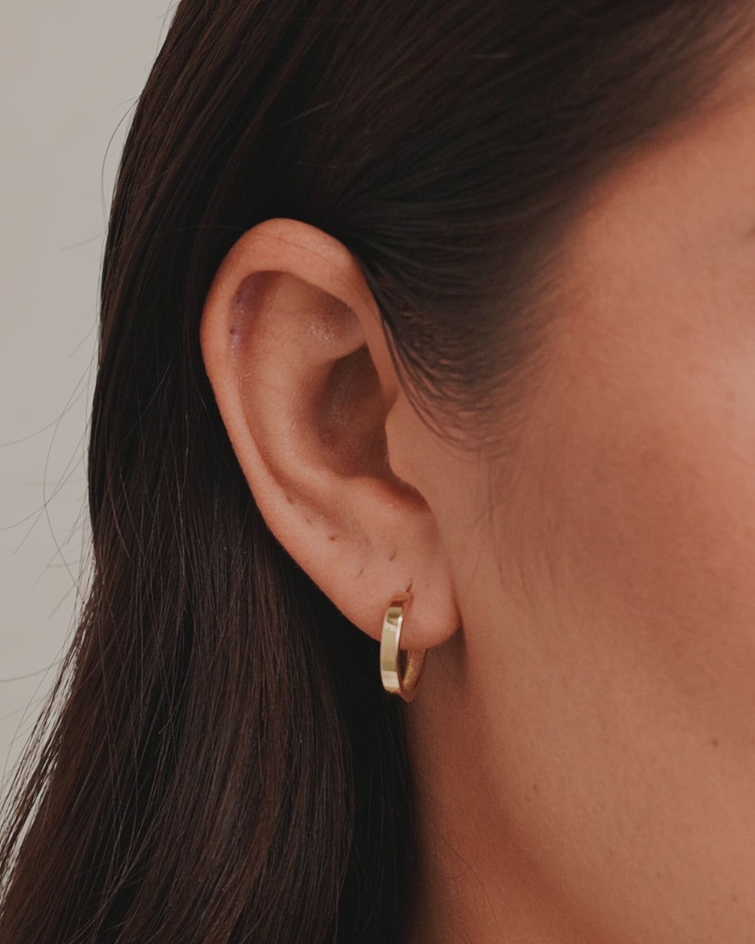 Woman wearing Rose Hoop || option::14K Solid Gold