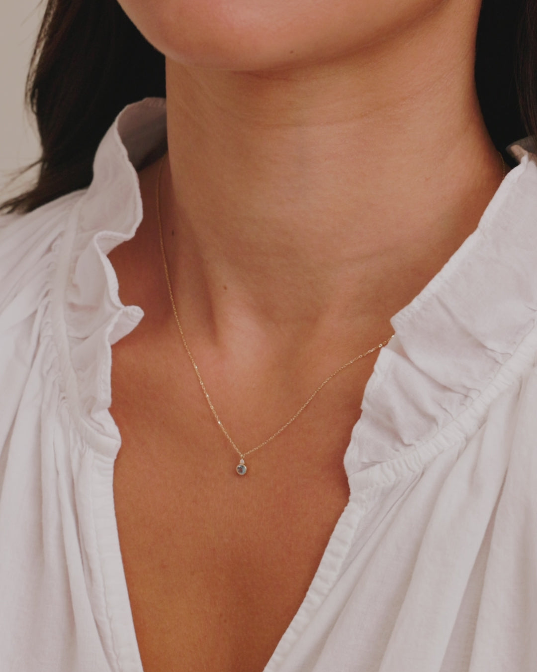 Diamond Birthstone Necklace || option::14K Solid Gold, Blue Topaz - December