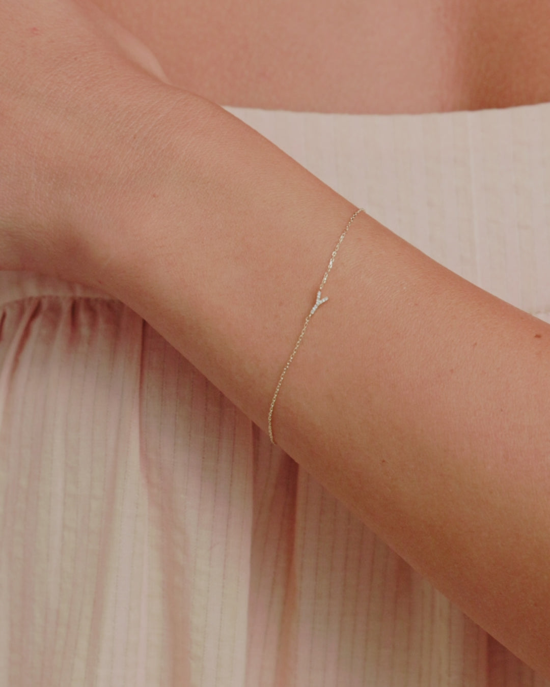 Diamond Pavé Alphabet Bracelet || option::14K Solid Gold, Y