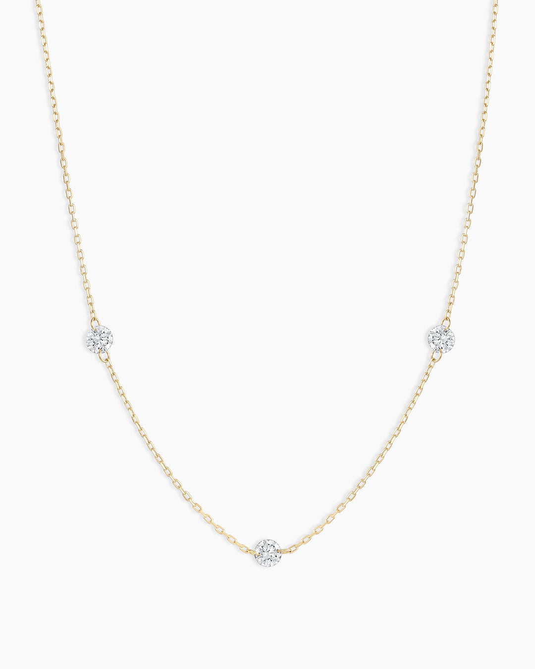 Floating Diamond Stationary Trio Necklace || option::18K Solid Gold