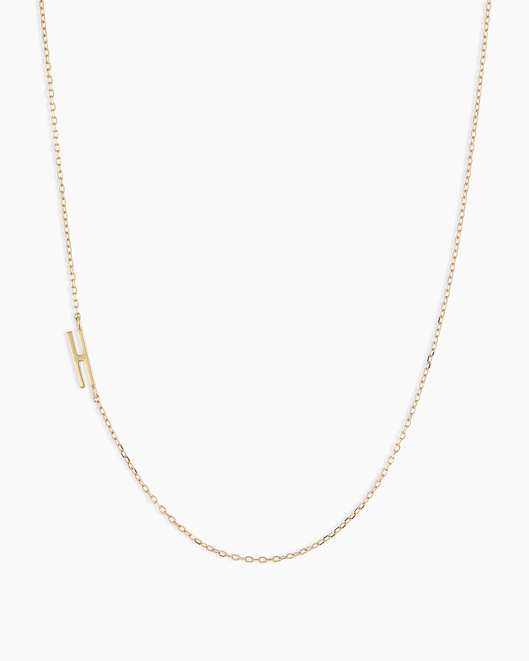 Woman wearing Alphabet Necklace || option::14K Solid Gold, H