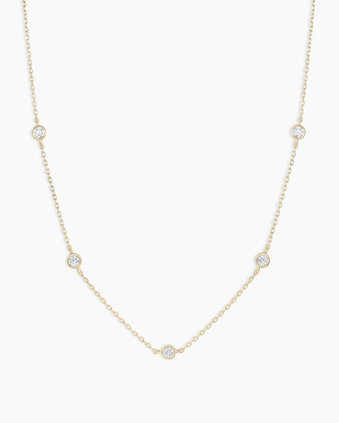 Classic Five Diamond Necklace || option::14K Solid Gold