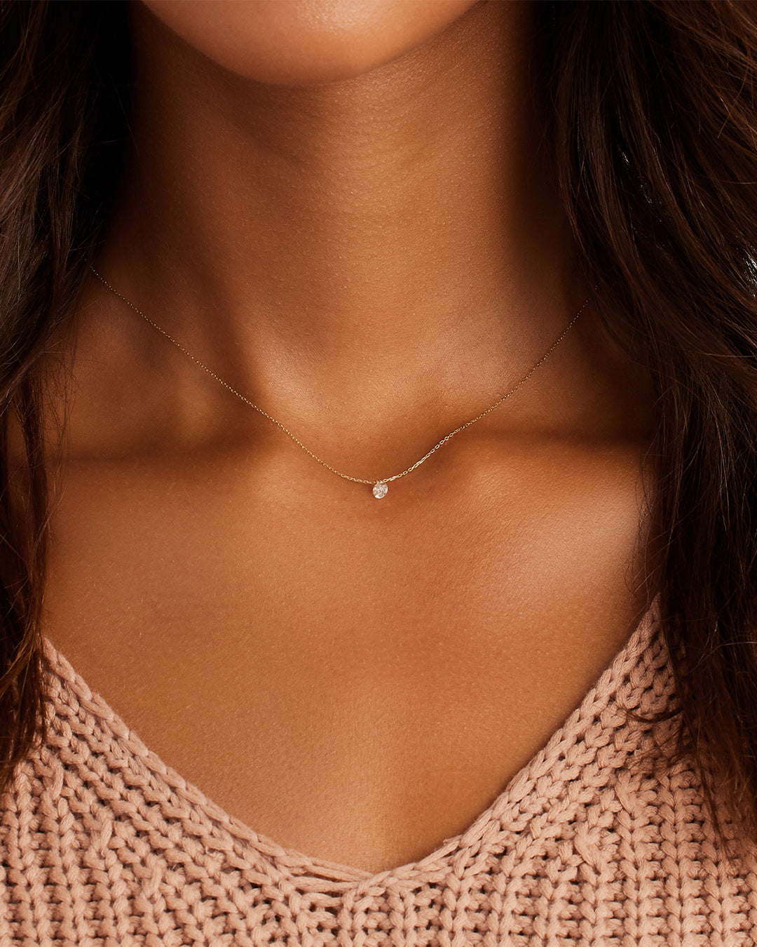 Floating Diamond Statement Necklace || option::18K Solid Gold