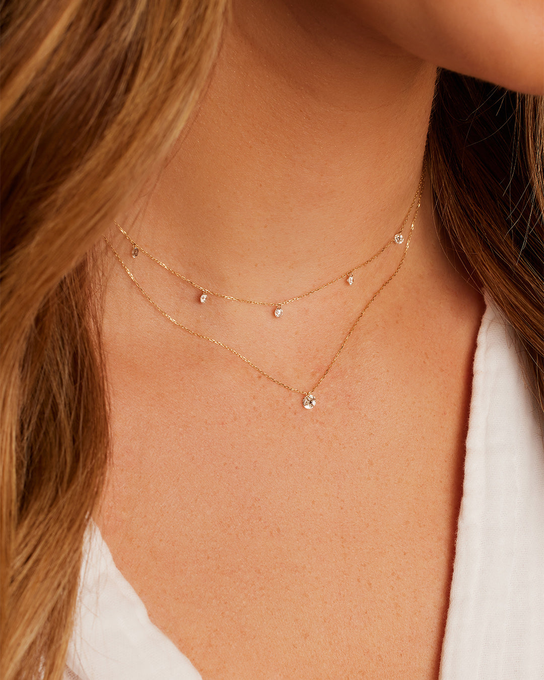 Floating Diamond Statement Necklace || option::18K Solid Gold || set::floating-diamond-statement-necklace-stl