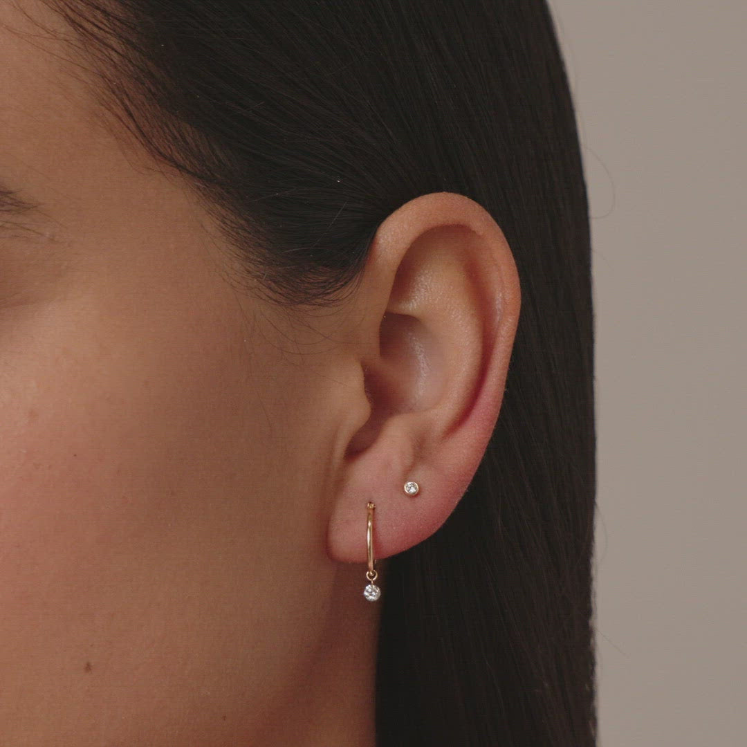 18K gold | gorjana jewelry | Floating Diamond Huggies | Diamond Earrings | Diamond drop earrings