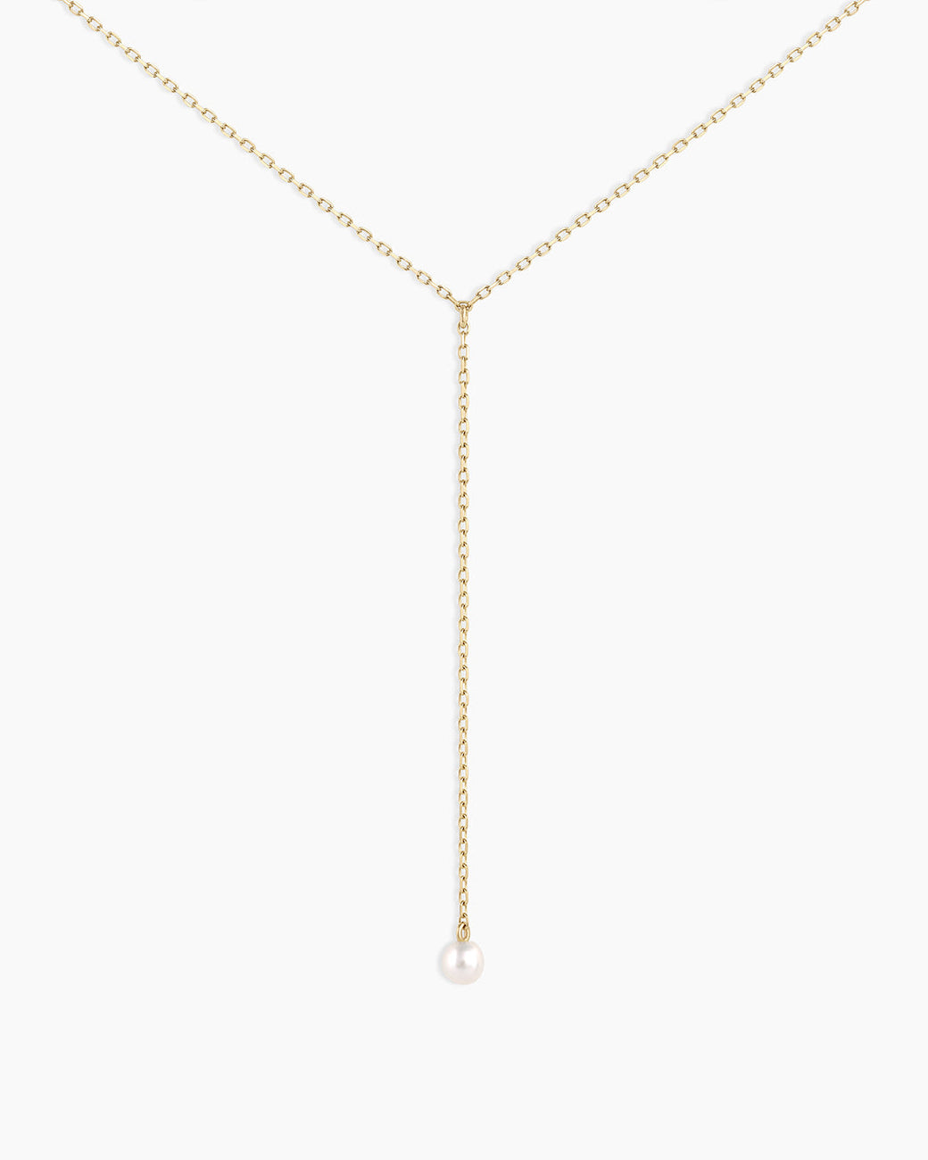 Pearl Lariat Necklace || option::14K Solid Gold