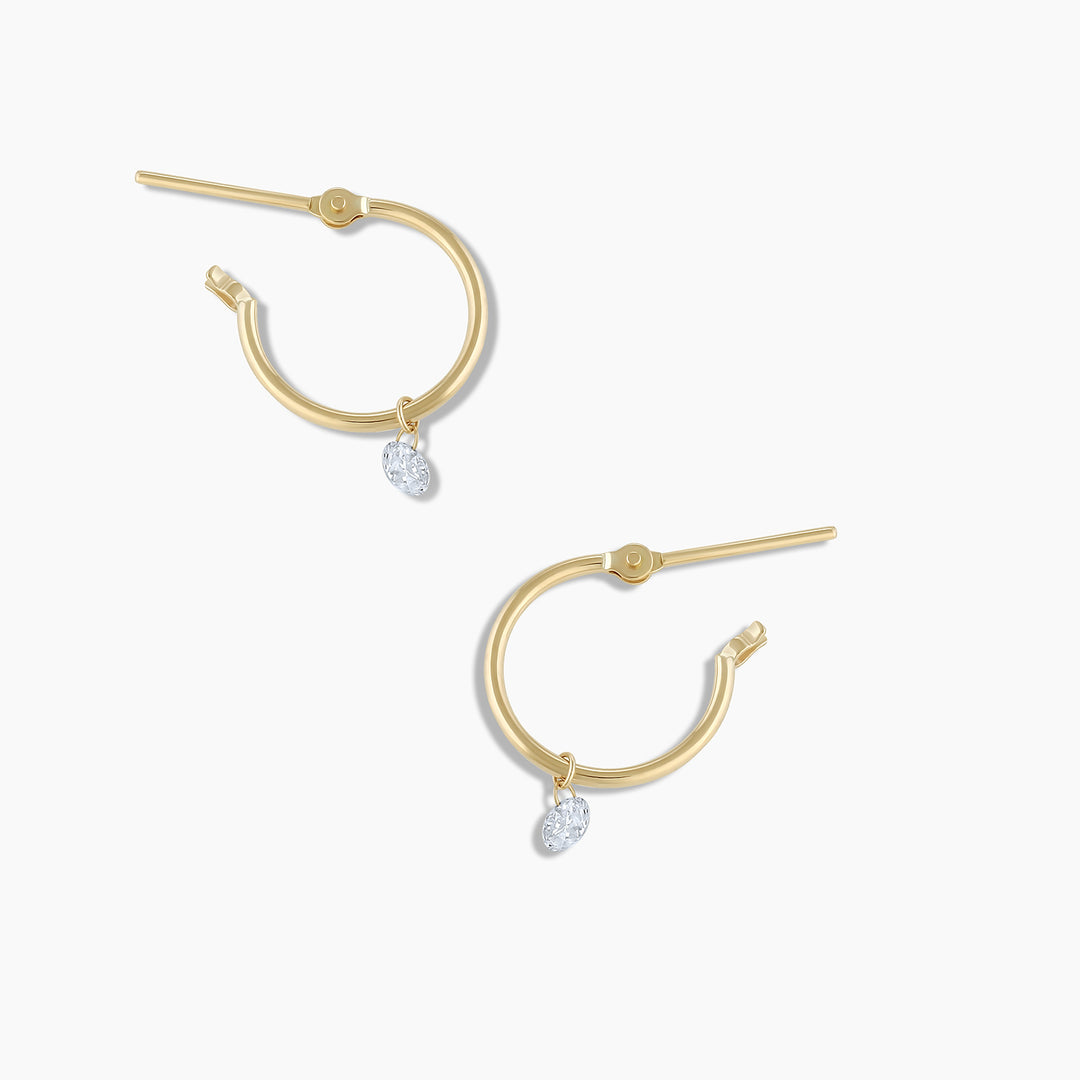 Floating Diamond Huggies || option::18K Solid Gold, Diamond
